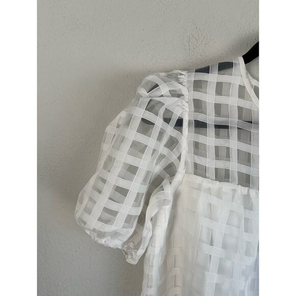 Anthropologie English Factory Woman White Gridded Puff Sleeve Dress, Siz… - Picture 7 of 11